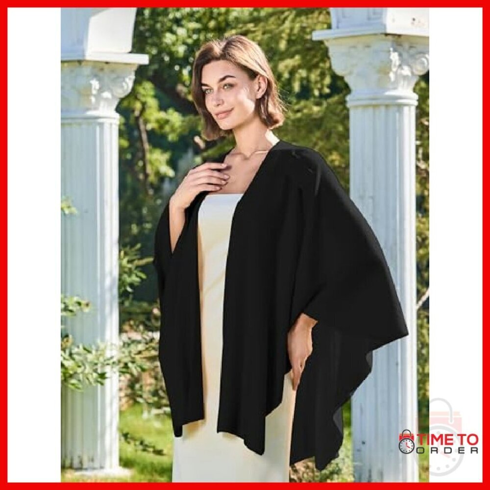 Large Knit Poncho Sweater Wrap Cape Shawl Topper for Fall Winter - Picture 6 of 8
